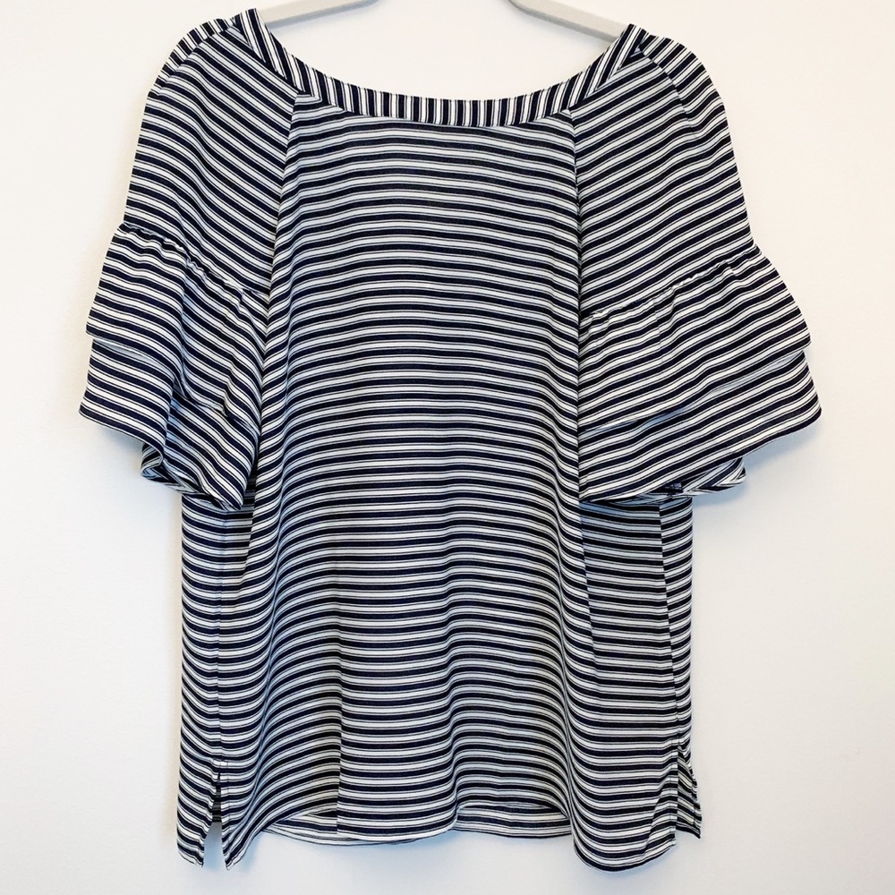 Loft Striped Tiered Bell Sleeve Blouse Woman’s M